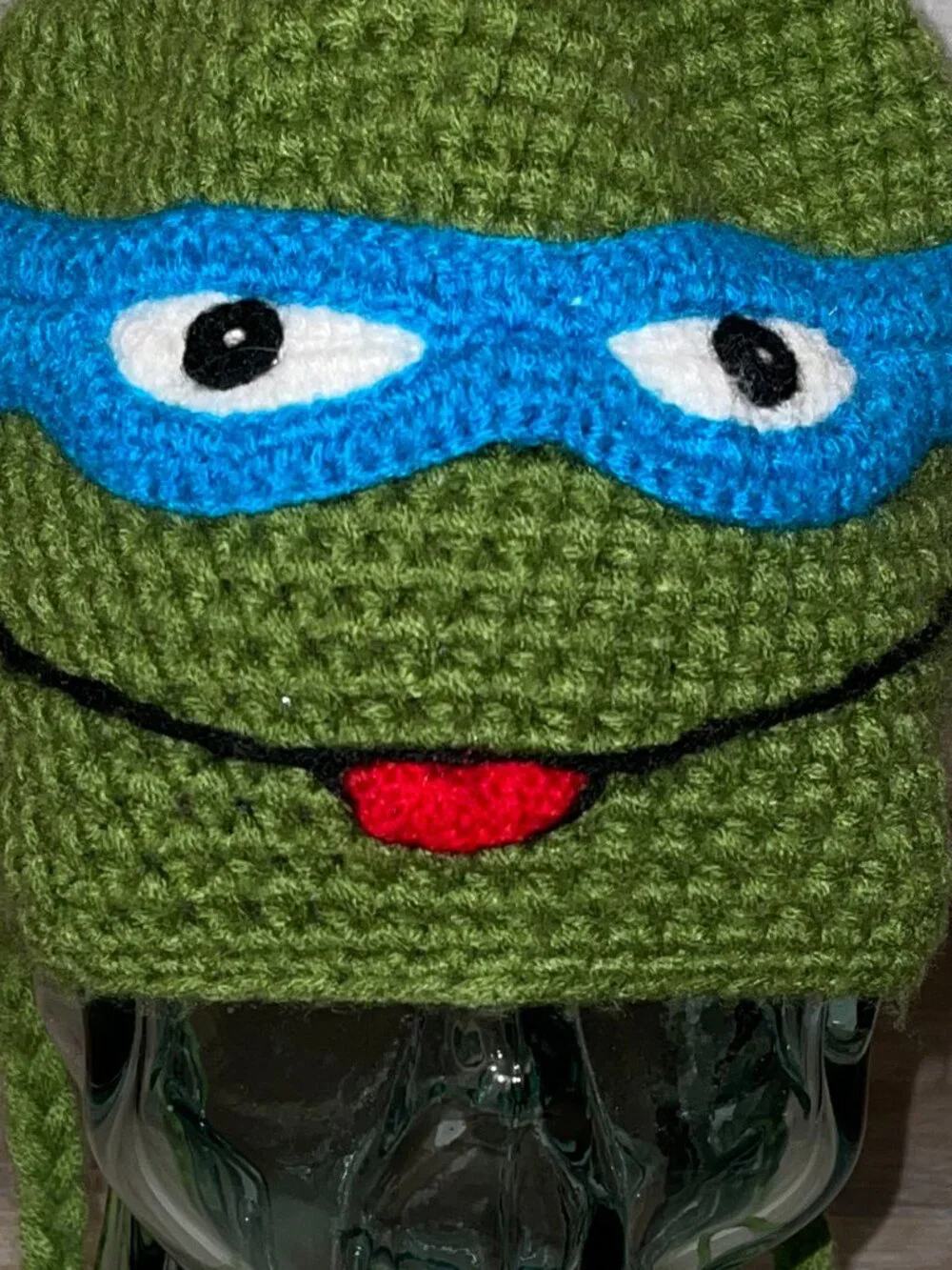 NEW HANDMADE TMNT LEONARDO CROCHET KNIT BEANIE CAP / HAT